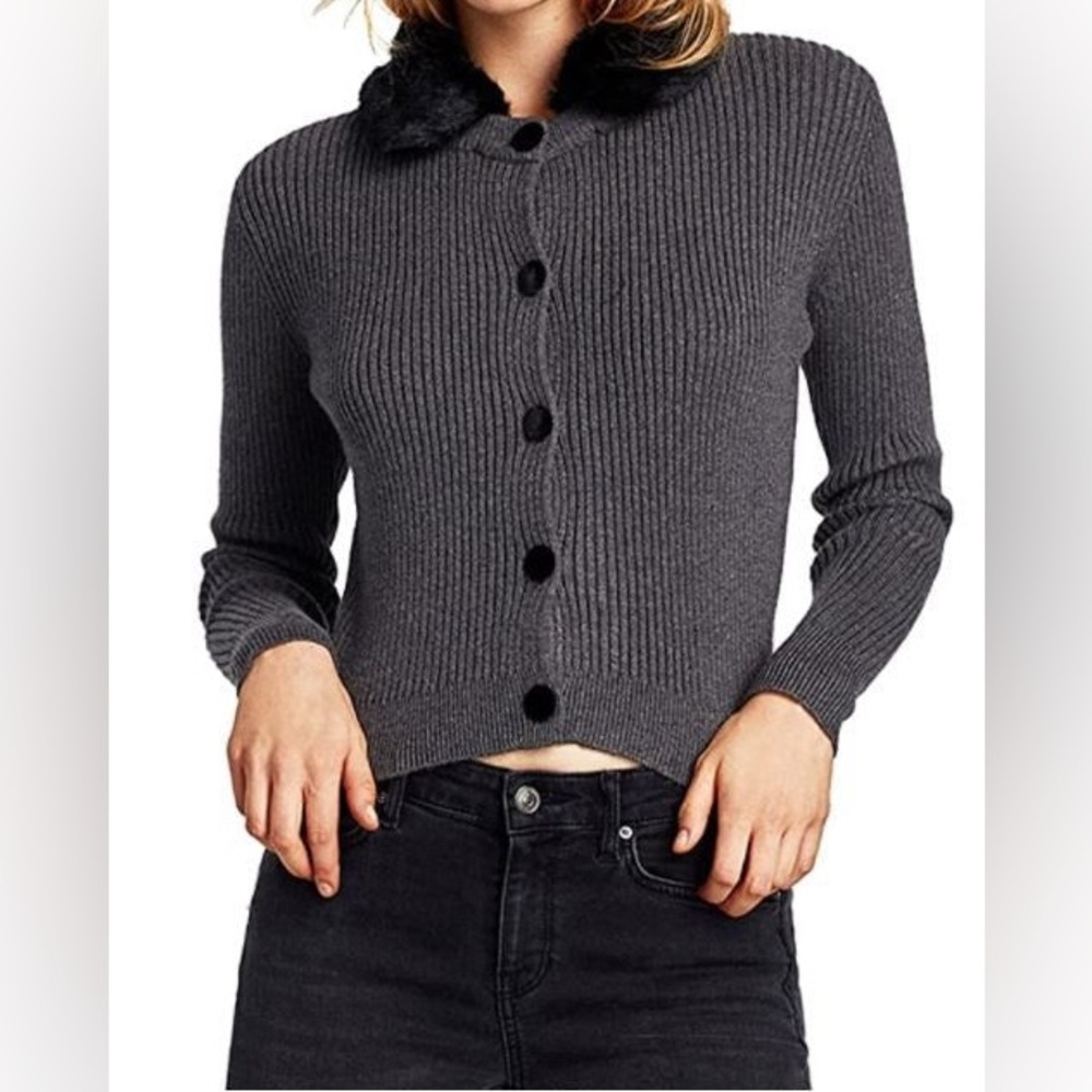ZARA Gray Detachable Neck Sweater Top Ribbed Cardigan Size M Medium